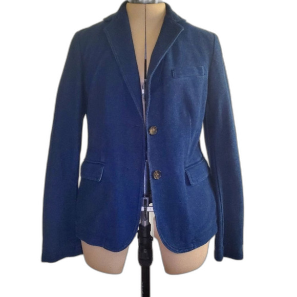 NEW Talbots Women's Blazer Medium Blue Dark Wash Denim Stretch Cotton 2-Button - Picture 3 of 9